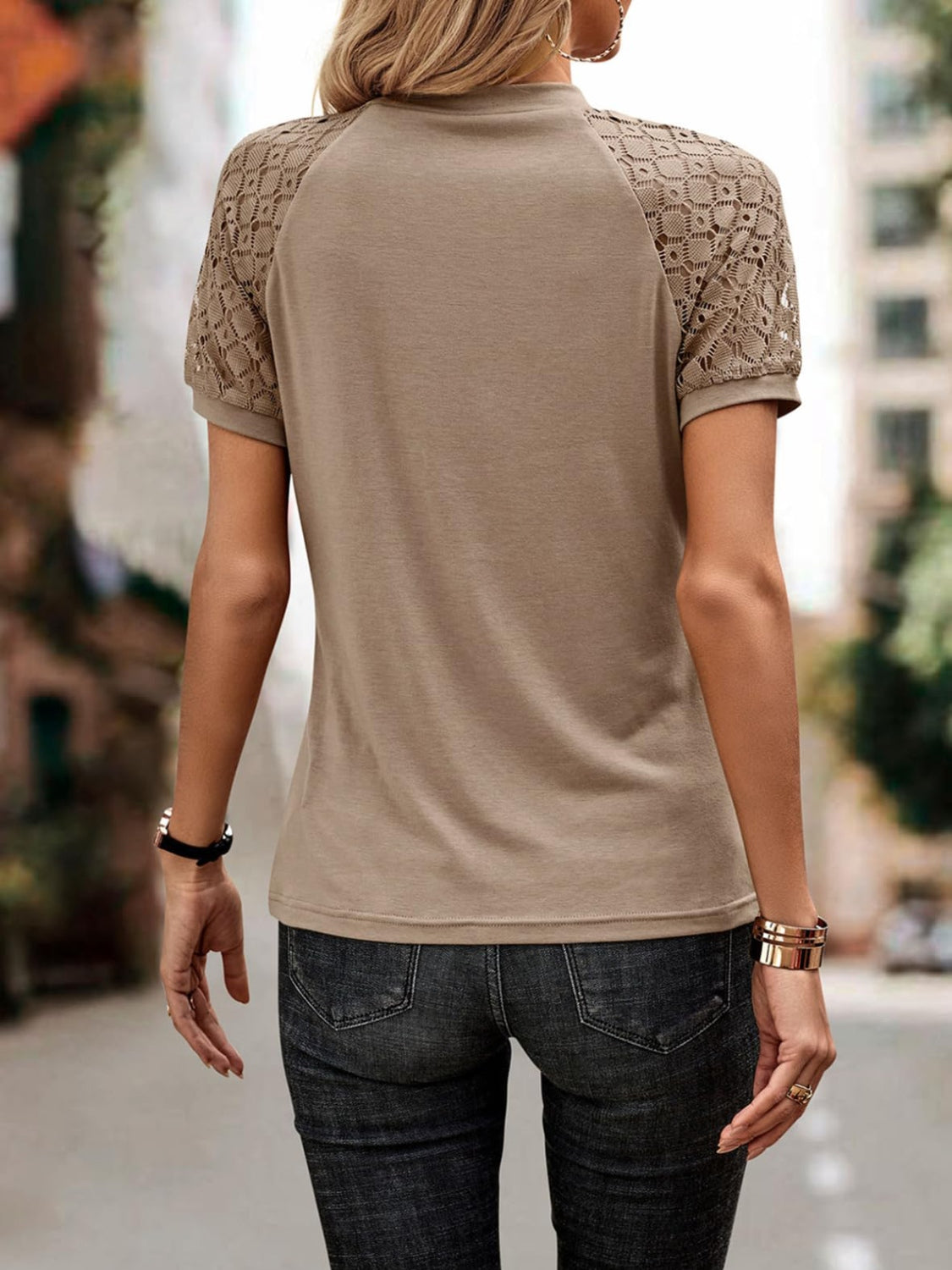 Openwork Lace Detail Short Sleeve T-Shirt