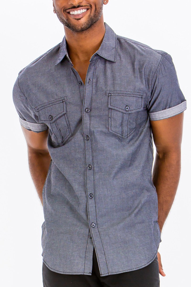 Outline Stitch Short Sleeve Button Down Shirt