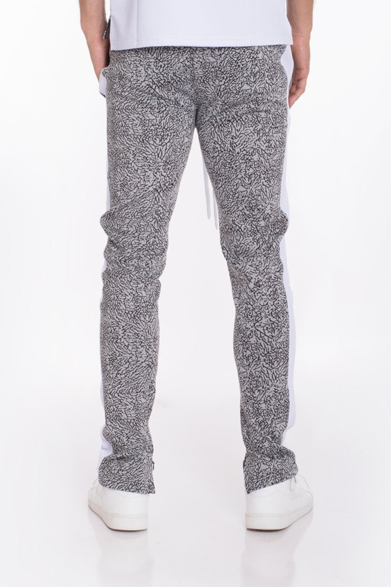 Elephant Print Track Pants - Grey & White