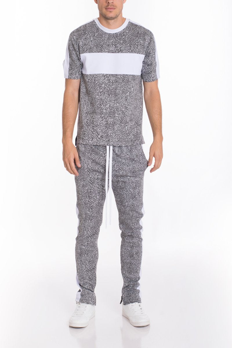 Elephant Print Track Pants - Grey & White