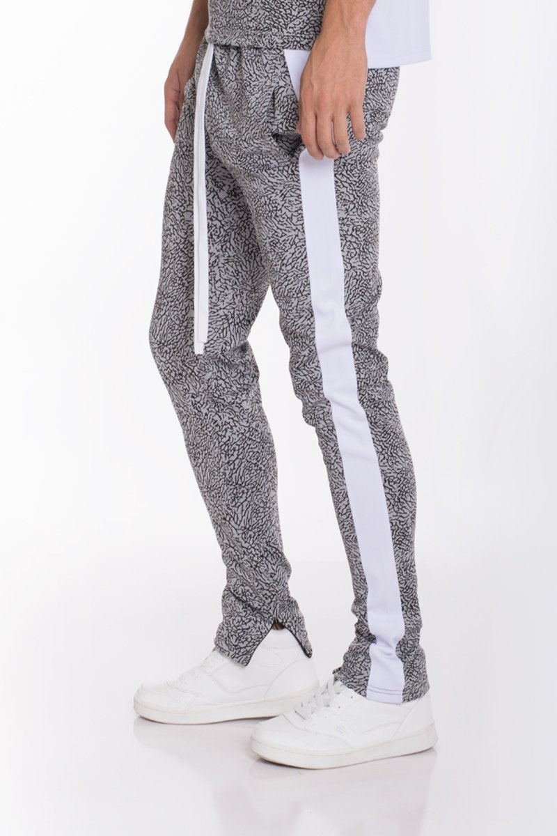 Elephant Print Track Pants - Grey & White