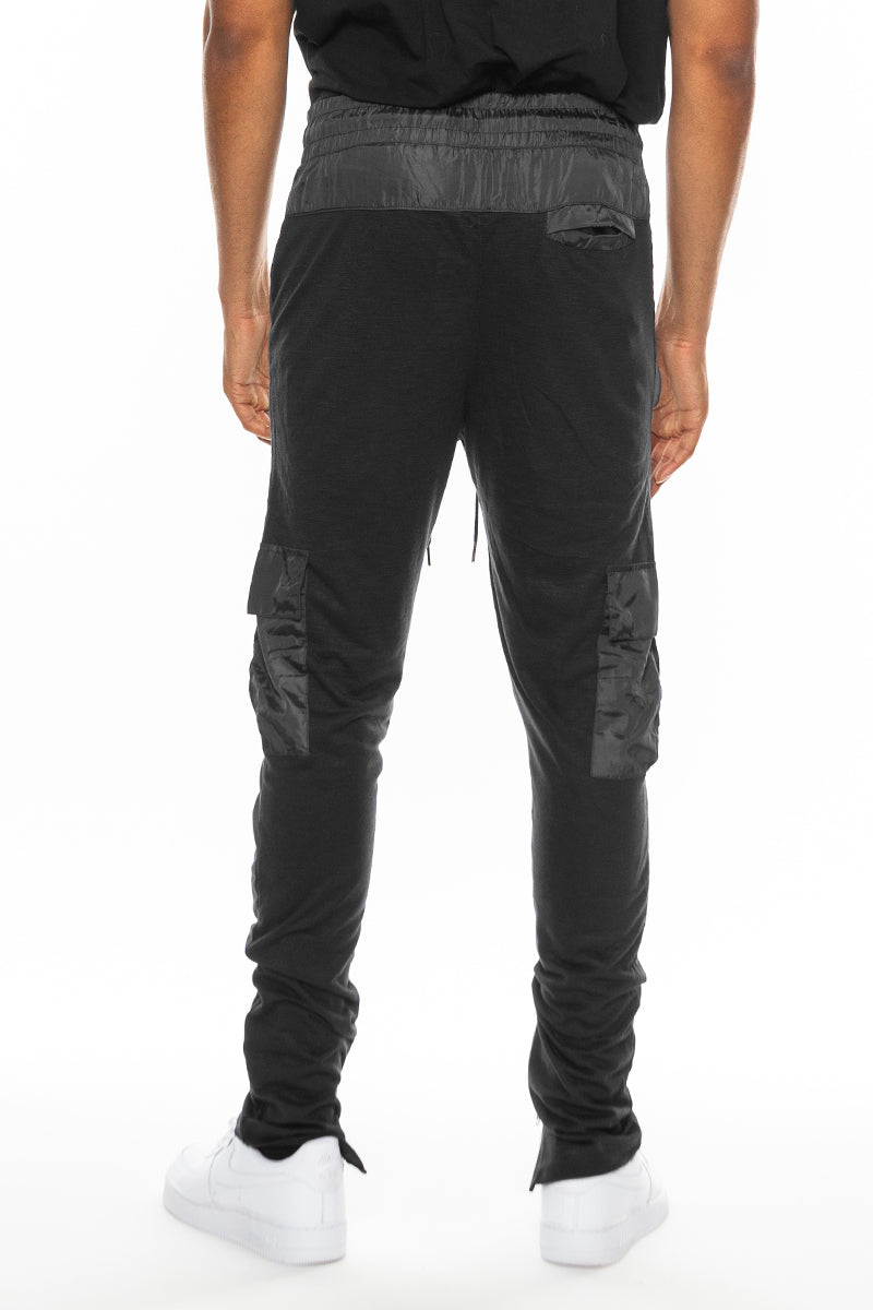Black Heathered Cotton Blend Joggers