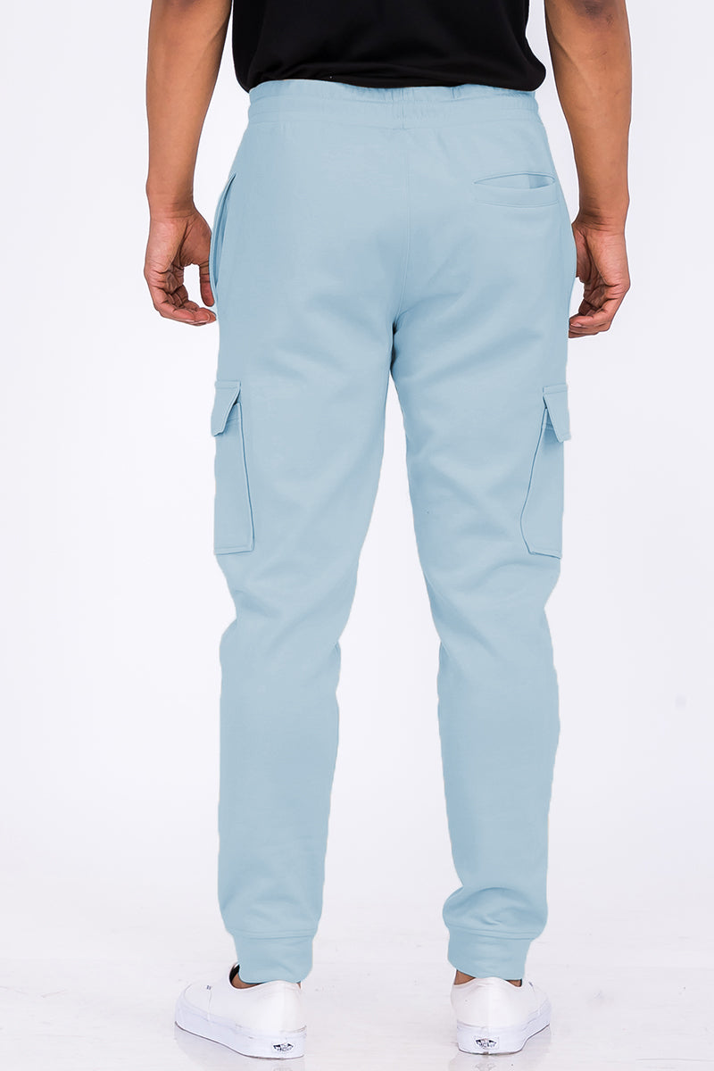Blue Cotton Blend Cargo Joggers