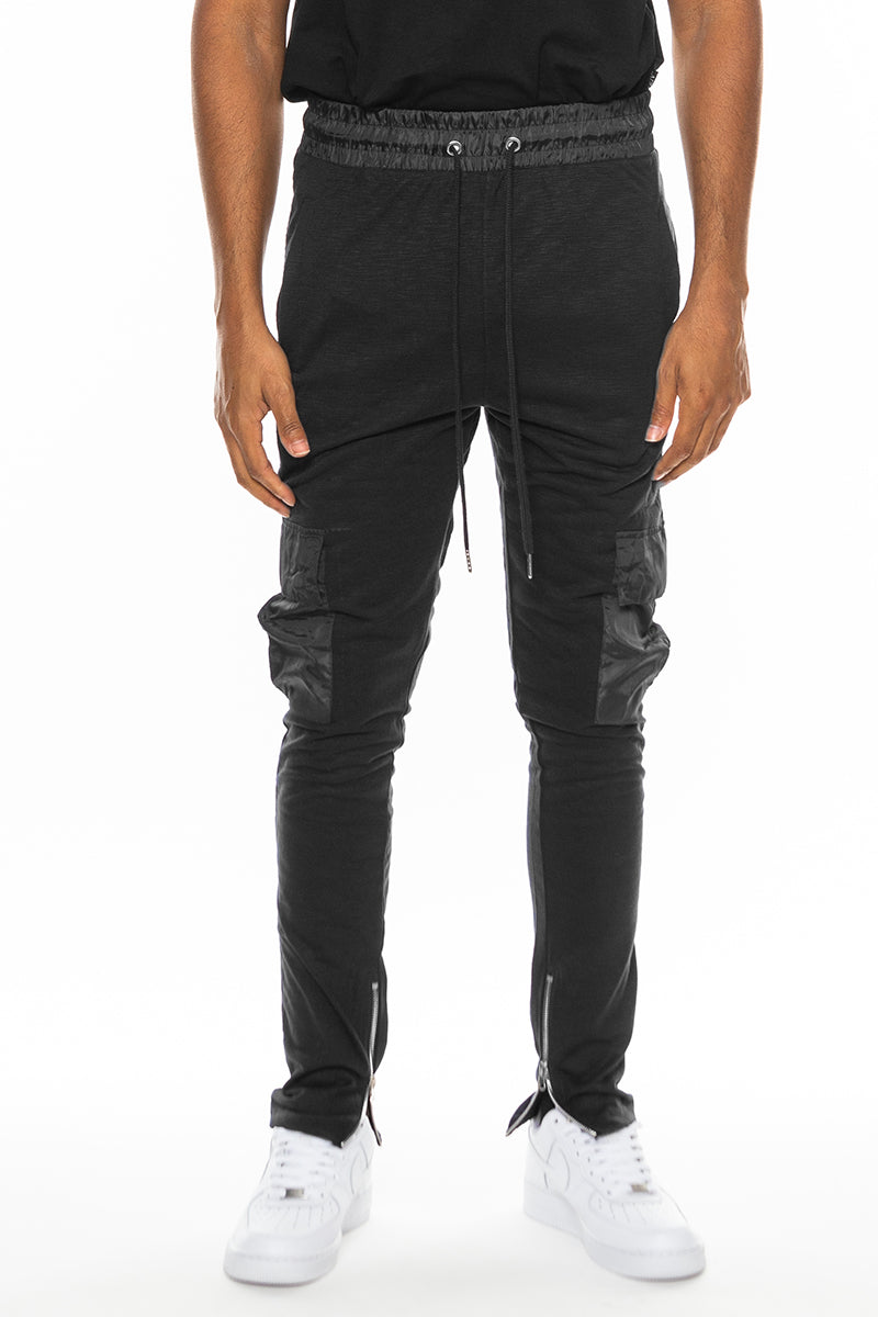 Black Heathered Cotton Blend Joggers