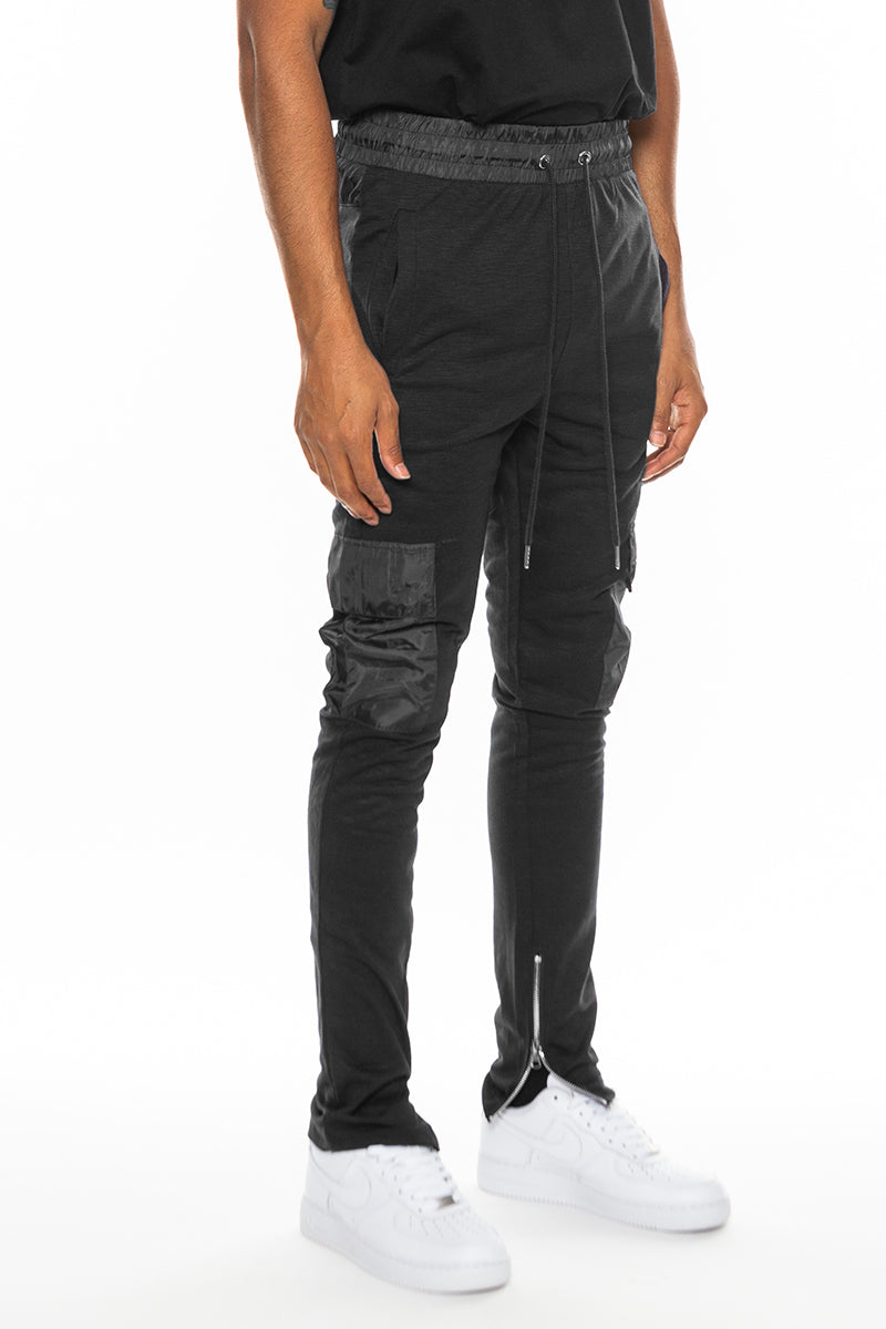 Black Heathered Cotton Blend Joggers
