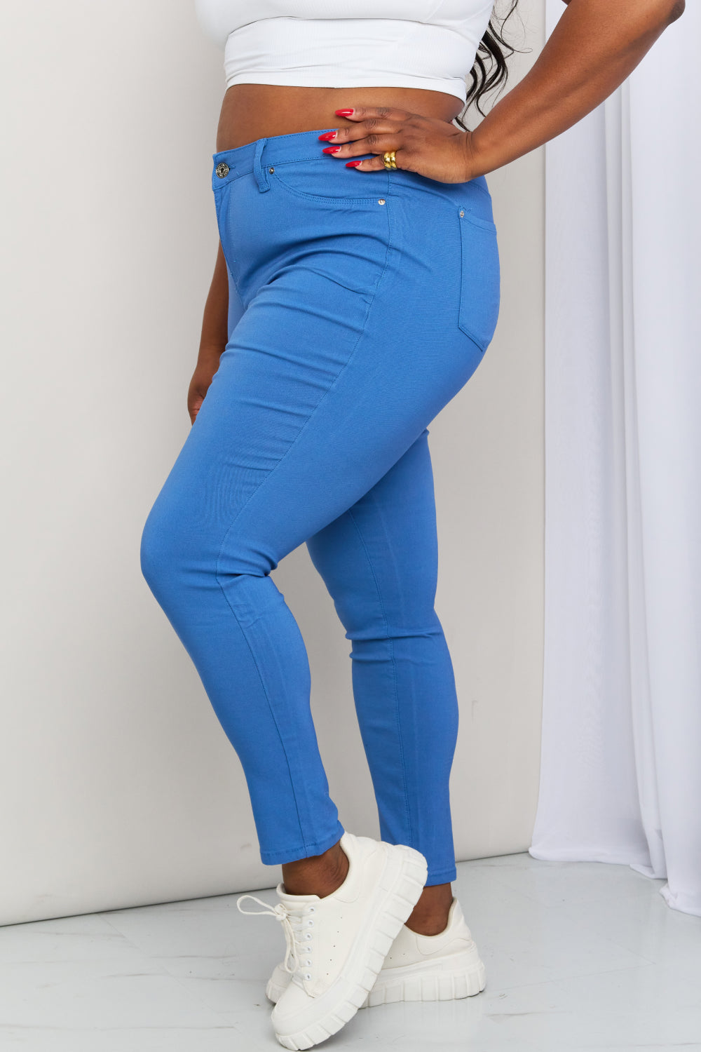YMI Jeanswear Hyper-Stretch Full Size Mid-Rise Skinny Jeans in Electric Blue