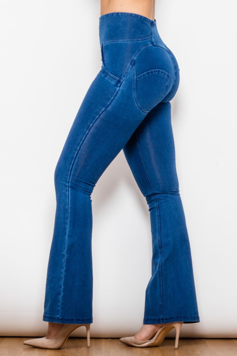 High Waist Zip Detail Flare Long Jeans