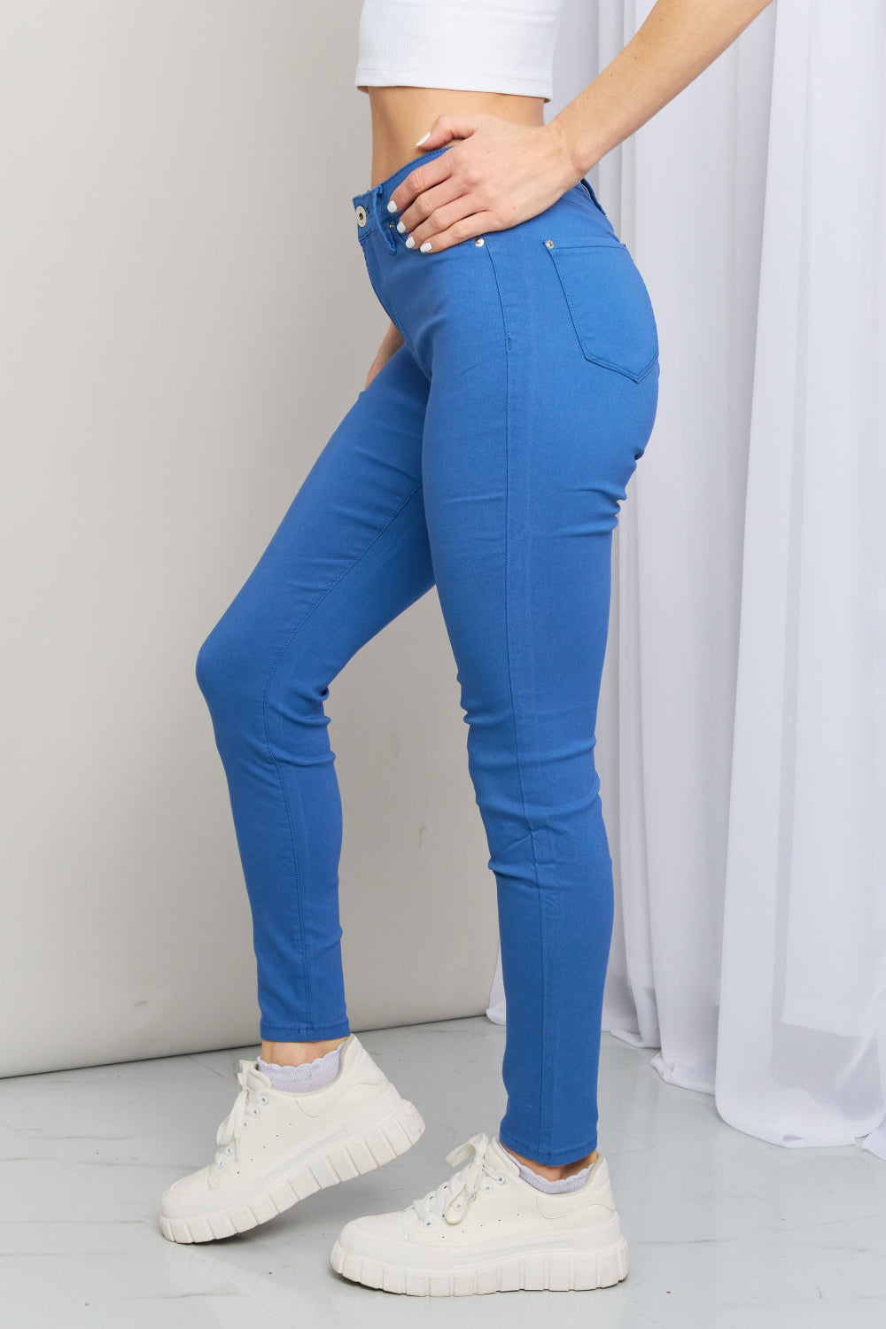 YMI Jeanswear Hyper-Stretch Full Size Mid-Rise Skinny Jeans in Electric Blue
