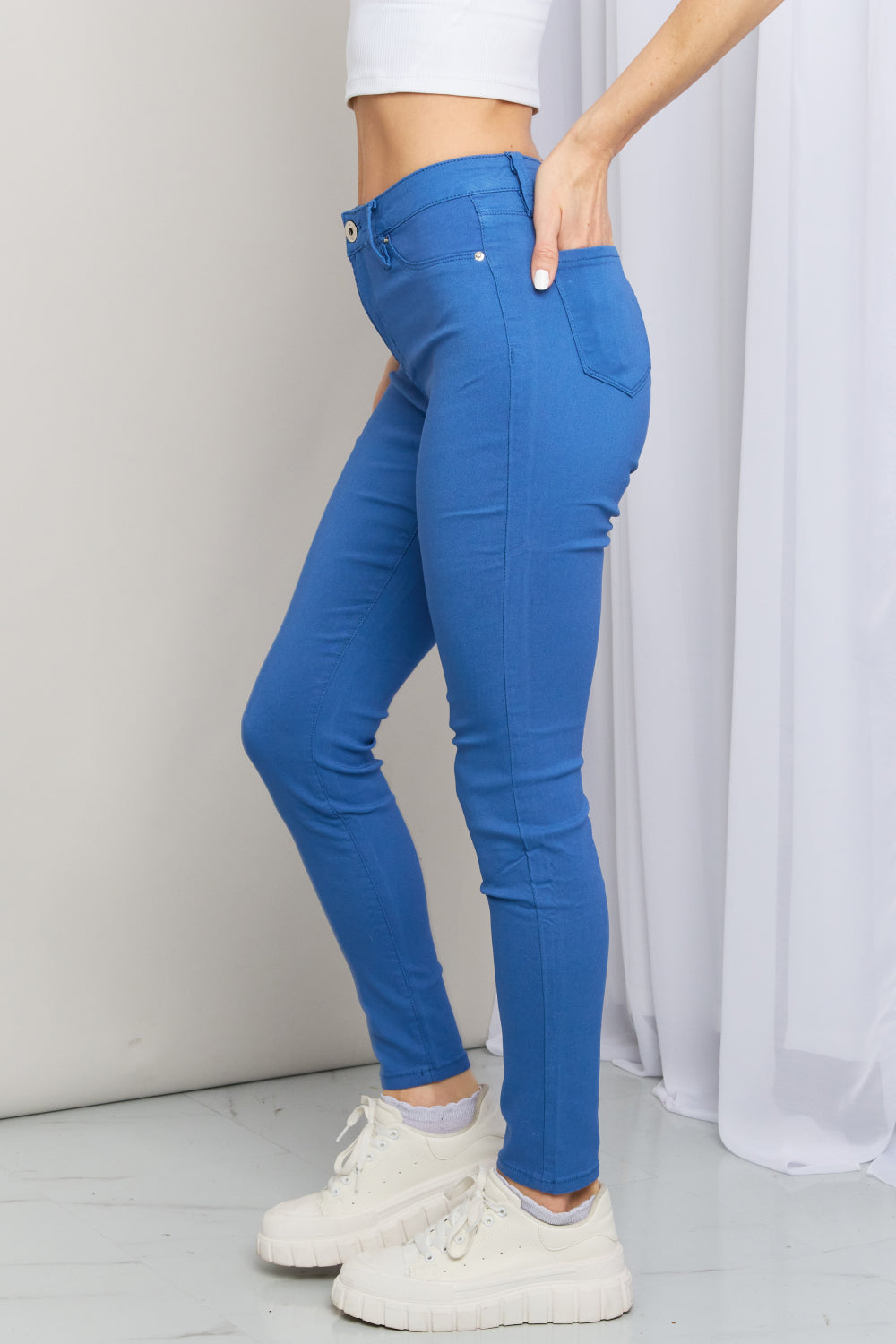 YMI Jeanswear Hyper-Stretch Full Size Mid-Rise Skinny Jeans in Electric Blue