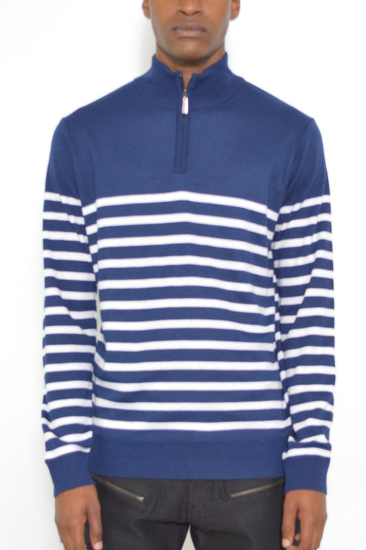Quarter Zip Stripe Pullover Sweater