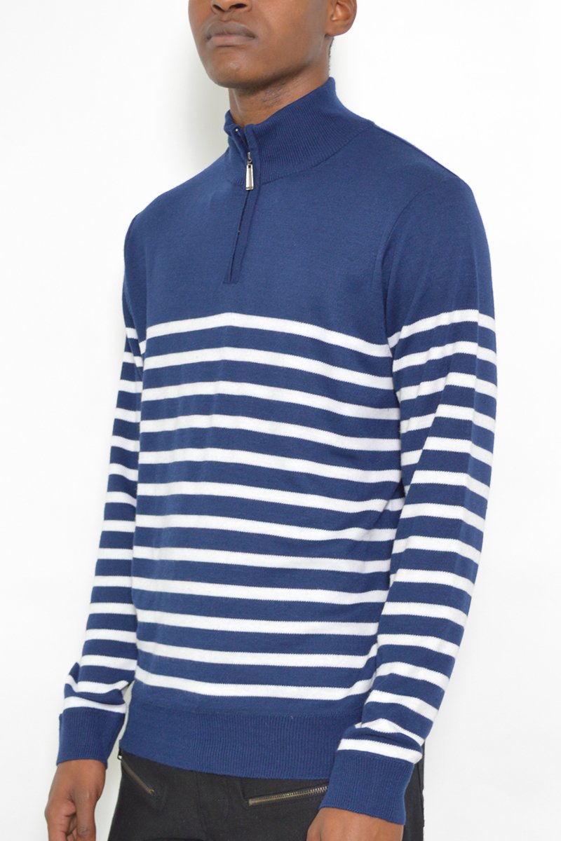 Quarter Zip Stripe Pullover Sweater