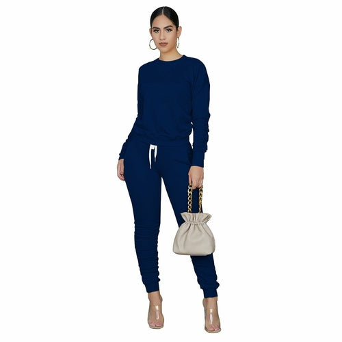 High Elastic Ruched Long Sleeve Tops and Pants Sports Set