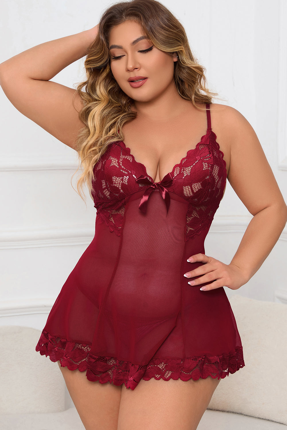 Plus Size Lace Detail Spaghetti Strap Dress