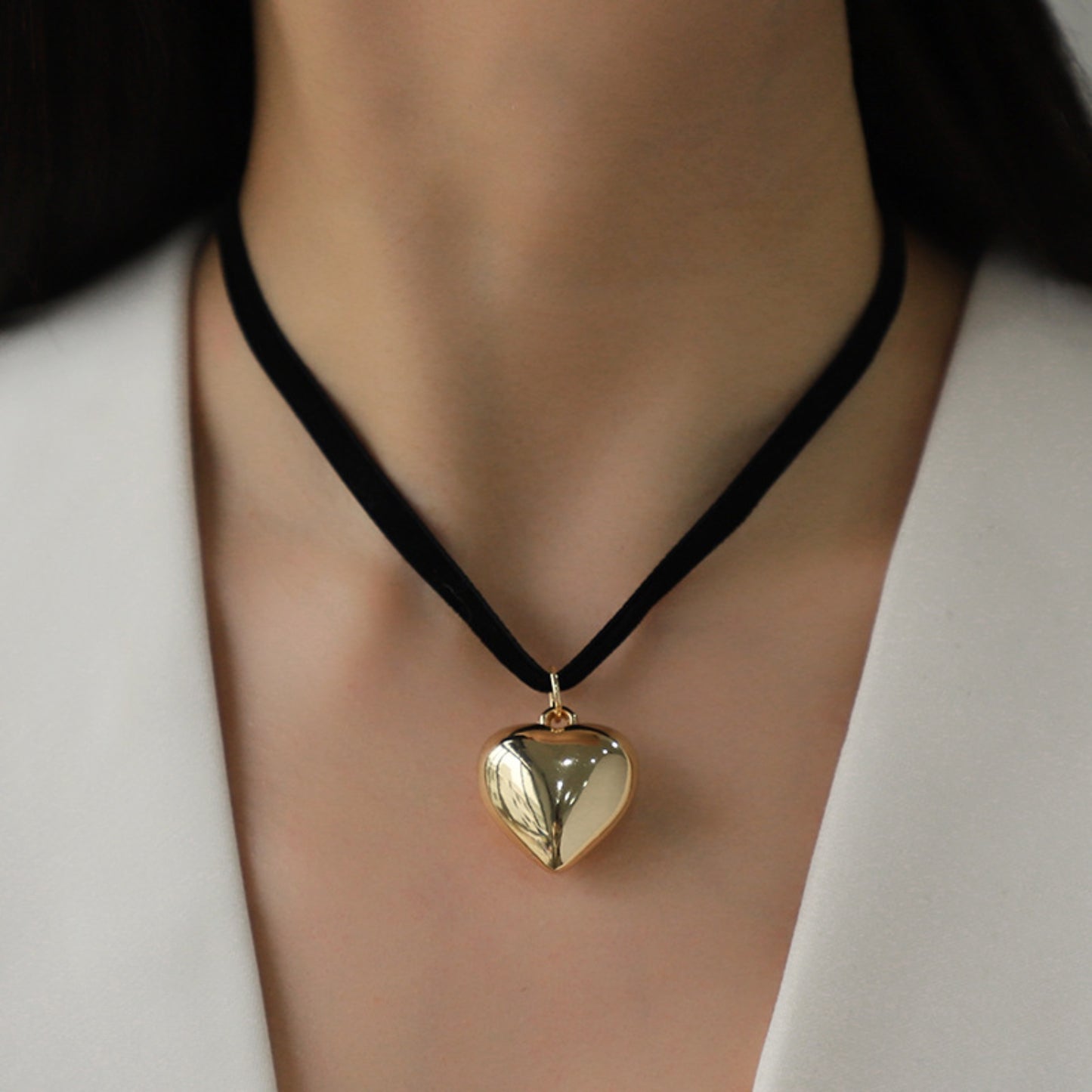 Heart Pendant Velvet Rope Choker Necklace