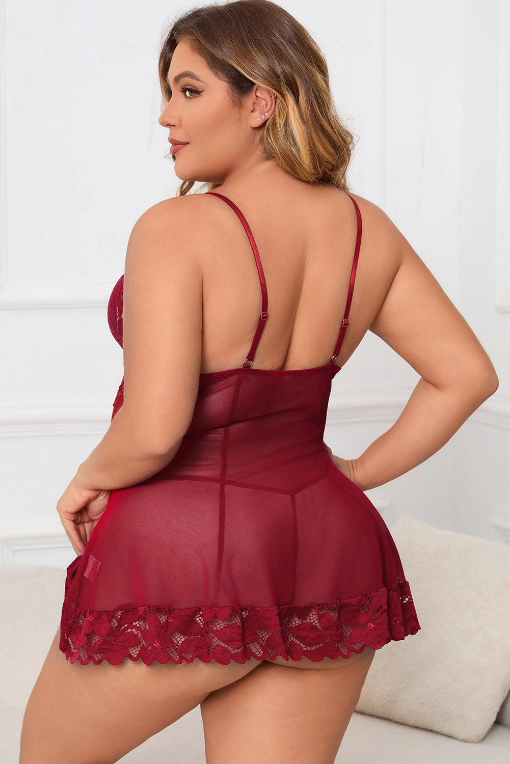 Plus Size Lace Detail Spaghetti Strap Dress