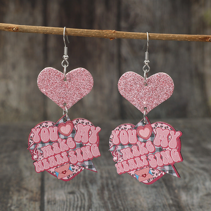 You Make My Heart Sing Heart Shape Wooden Earrings