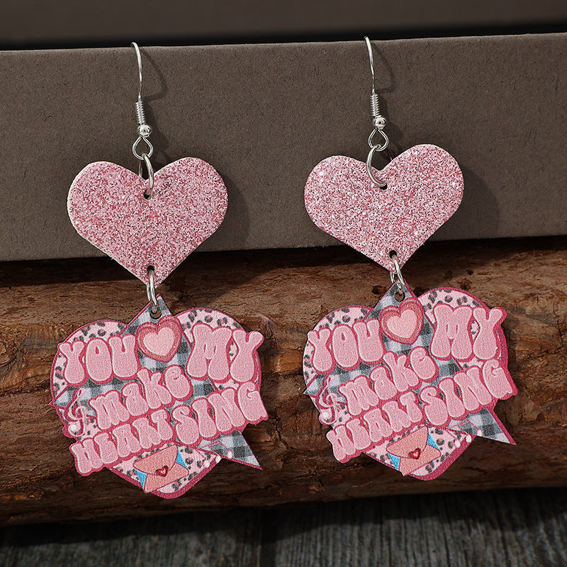 You Make My Heart Sing Heart Shape Wooden Earrings