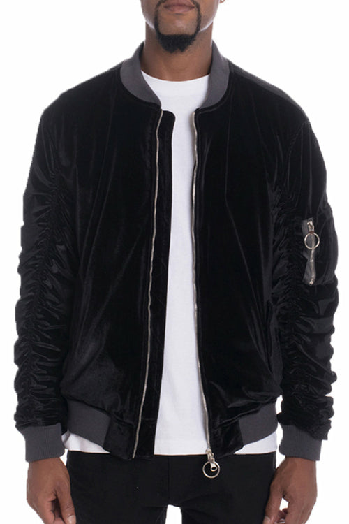 Black Velour Bomber Jacket