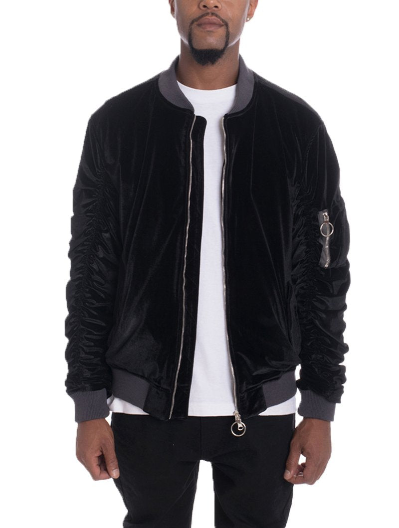 Black Velour Bomber Jacket