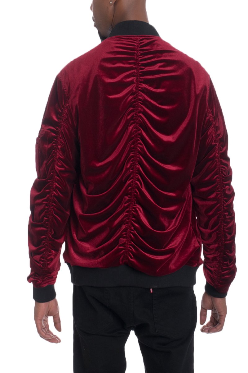 Burgundy Velour Bomber Jacket