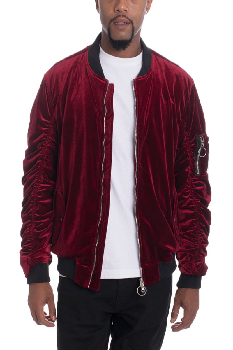 Burgundy Velour Bomber Jacket