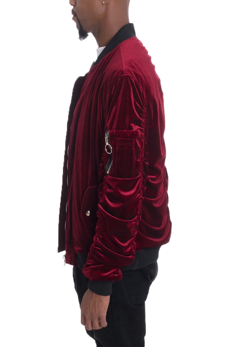 Burgundy Velour Bomber Jacket