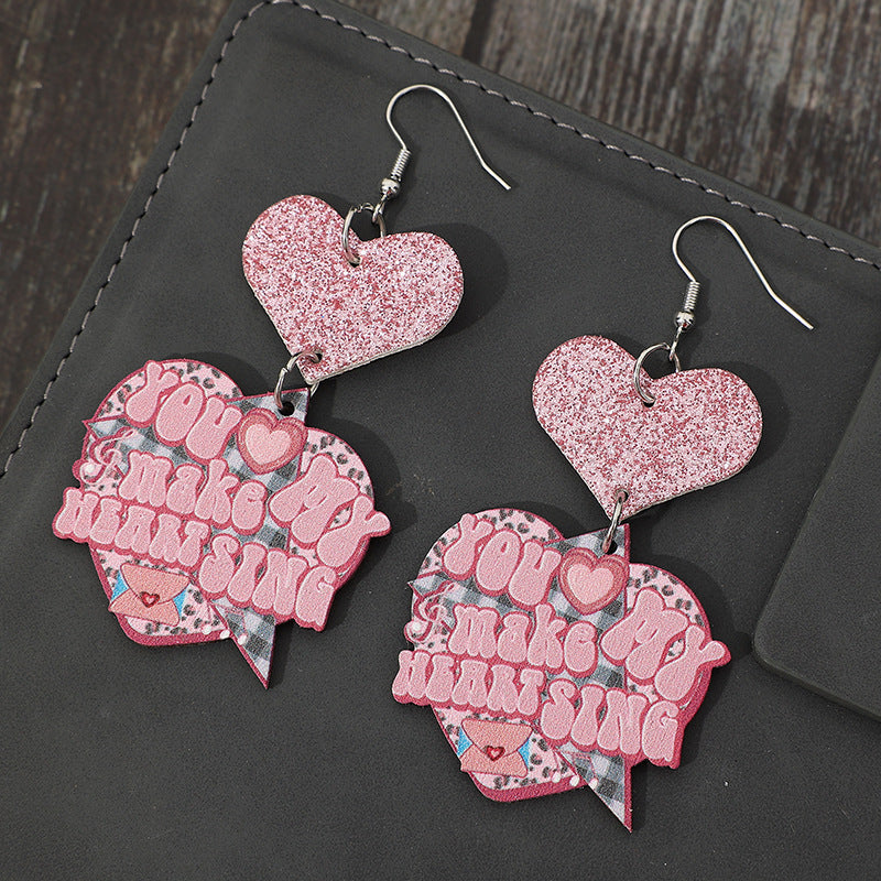 You Make My Heart Sing Heart Shape Wooden Earrings