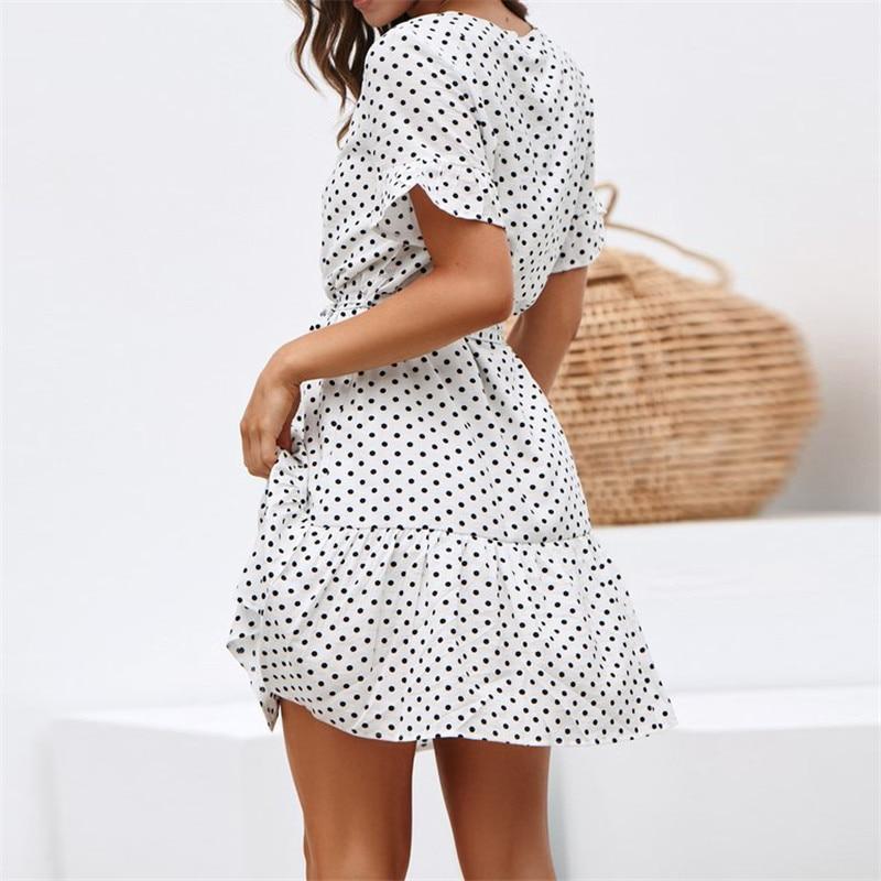 Summer Dress Women Sexy V Neck Butterfly Short Sleeve Beach Dress