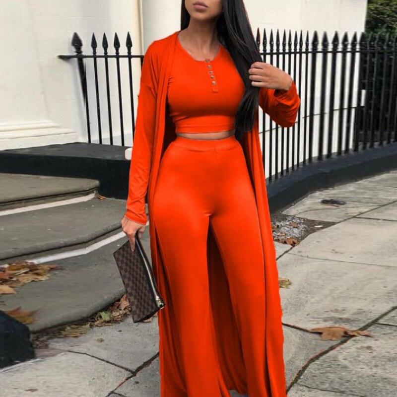 Sexy Button Vest Top + Cardigan + Wide Leg Pants Suit