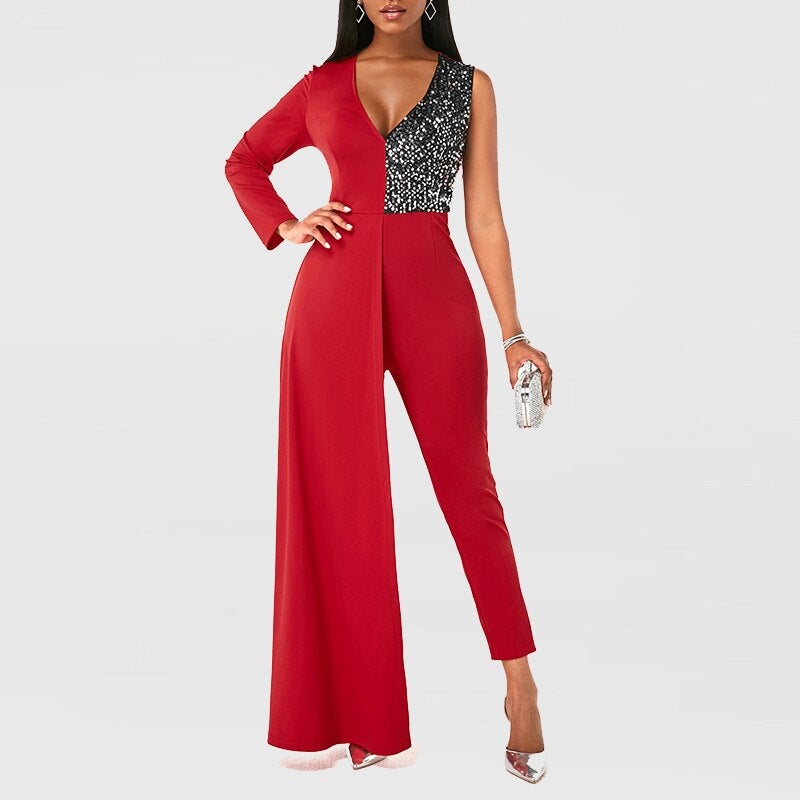 Sexy V Neck Slim Office Lady Playsuit Overalls Women Jumpsuit