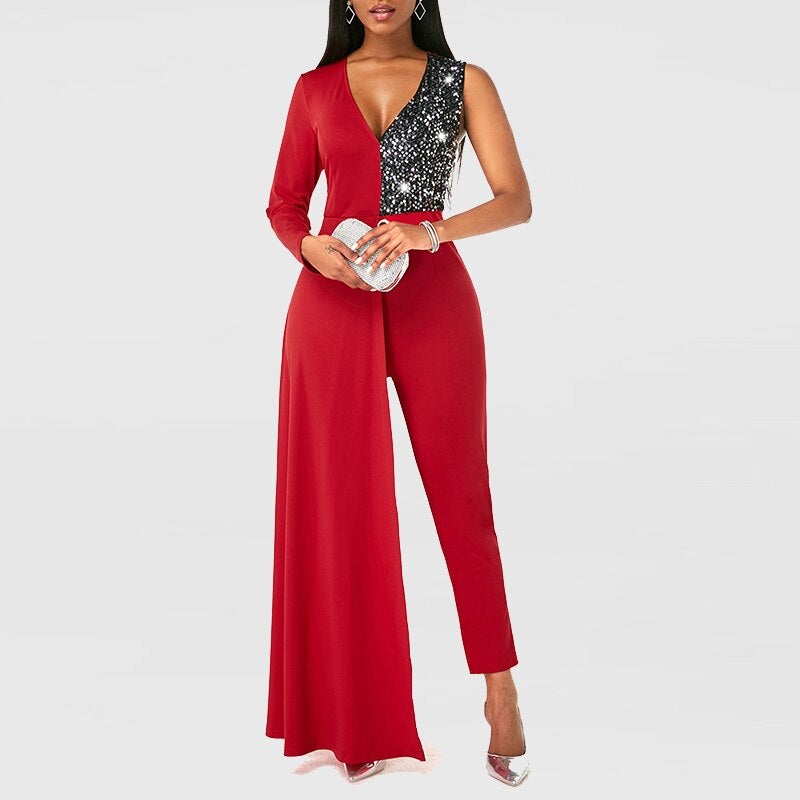 Sexy V Neck Slim Office Lady Playsuit Overalls Women Jumpsuit