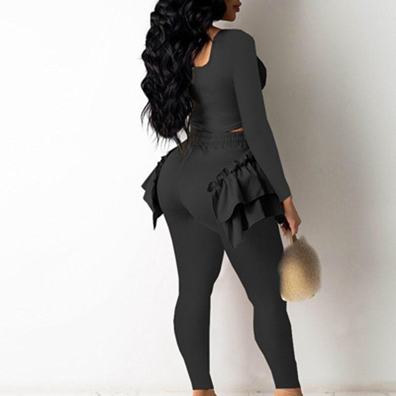 Double Ruffle Outfits Sexy Strapless Long Sleeve Pullover and