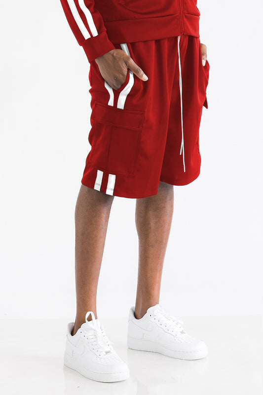 Two Stripe Red Cargo Pocket Track Shorts