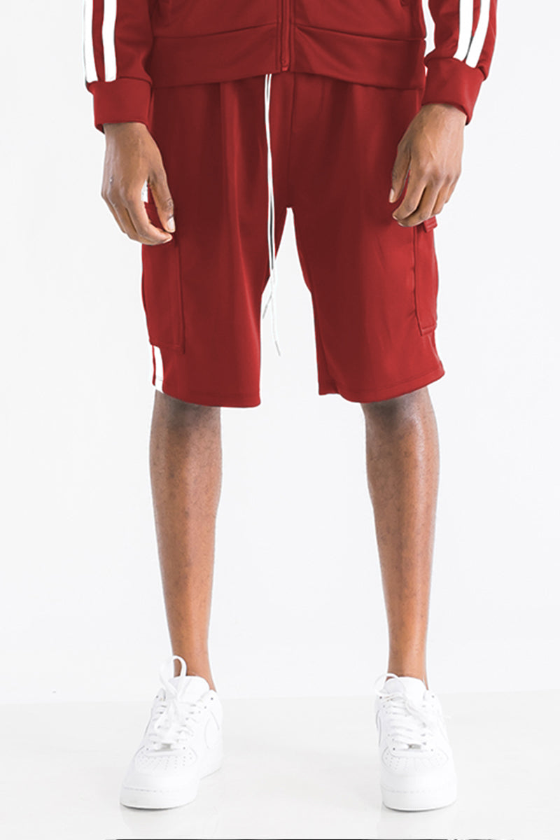 Two Stripe Red Cargo Pocket Track Shorts