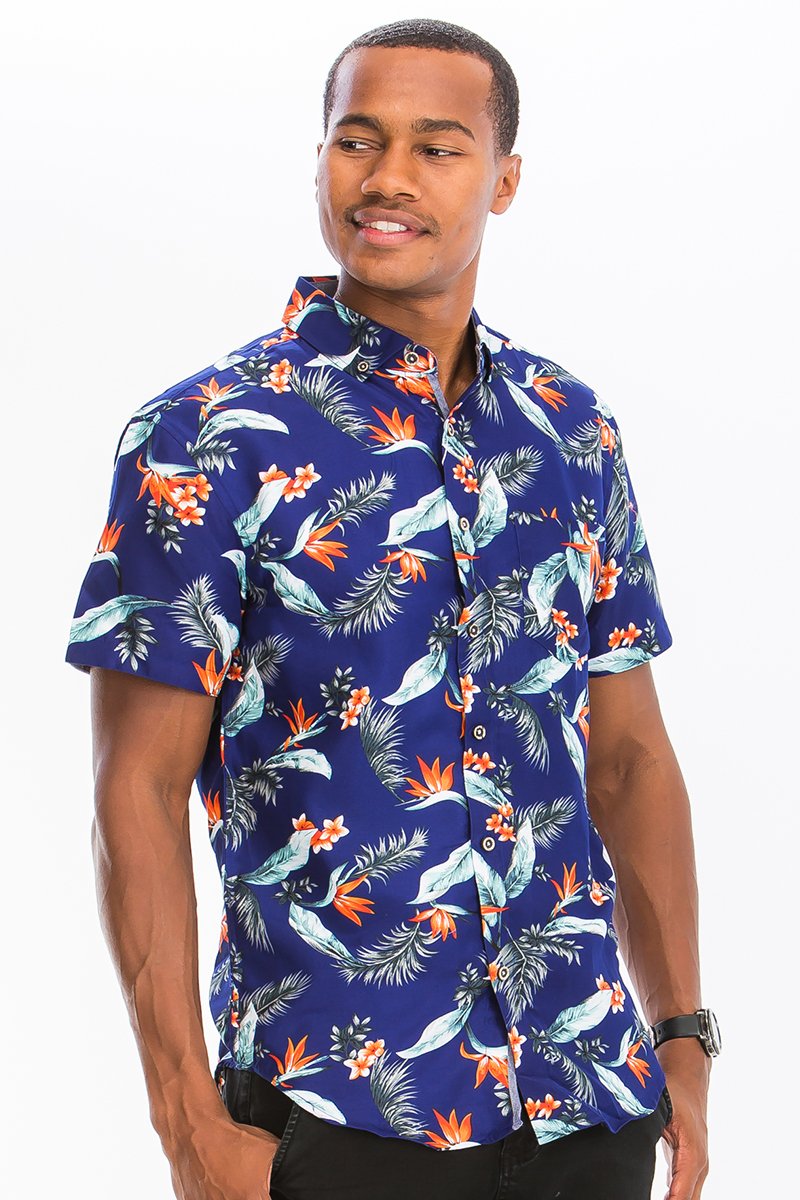 Hawaiian Print Button Down Shirt