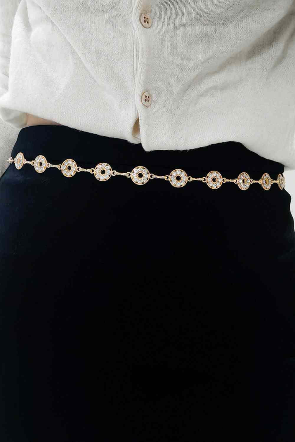 Cinturón de aleación de zinc con decoración de diamantes de imitación
