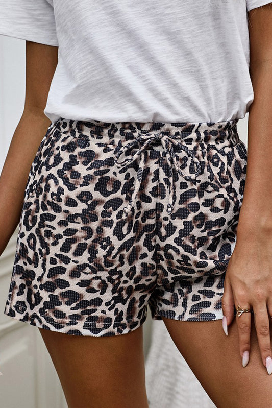 Shorts de cintura con cordón de leopardo