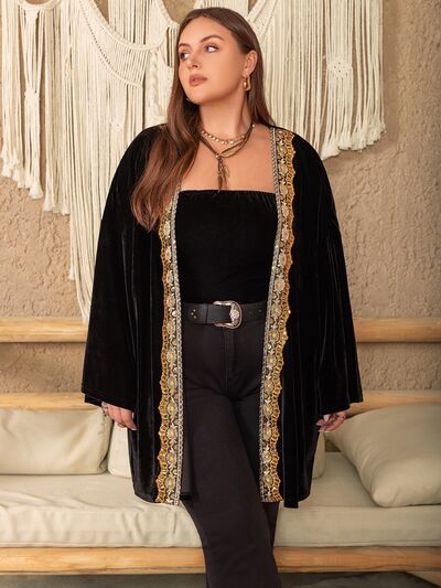 Plus Size Sequin Dropped Shoulder Open Front Outerwear Plus Size Sequin Dropped Shoulder Open Front