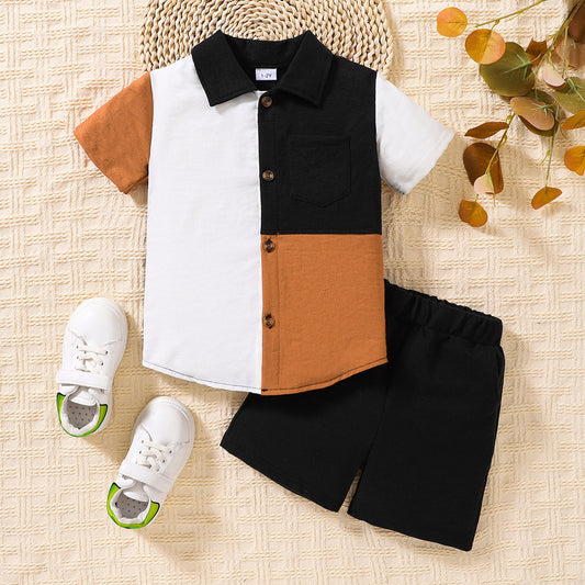 Conjunto de camisa y pantalones cortos con bloques de color para niños