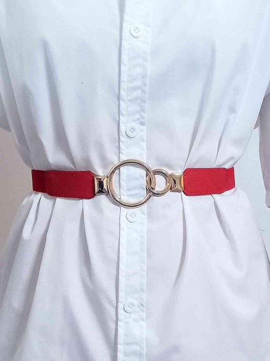 Cinturón elástico de PU con hebilla de doble aro