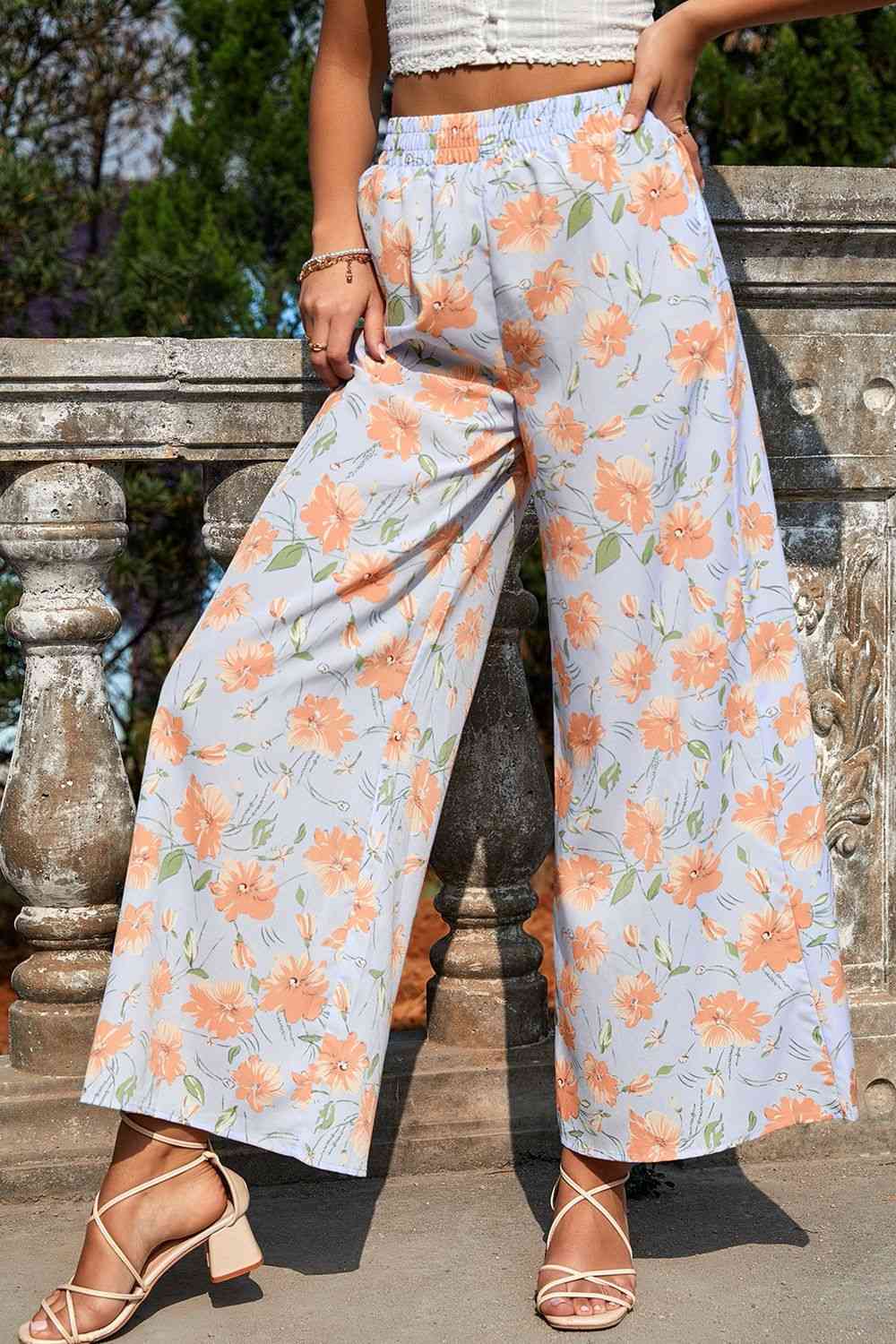 Pantalones largos estampados de pierna ancha