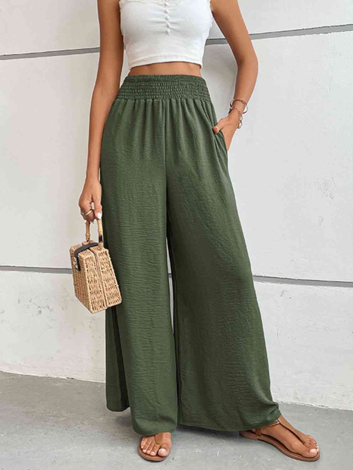 Pantalones largos de ajuste relajado con cintura ancha