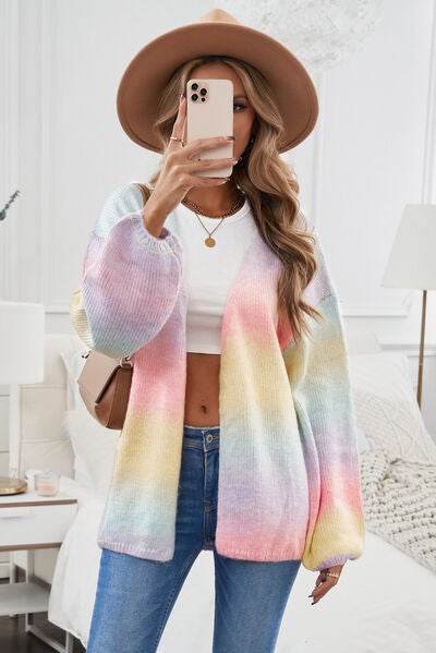 Contrast Balloon Sleeve Dropped Shoulder Cardigan