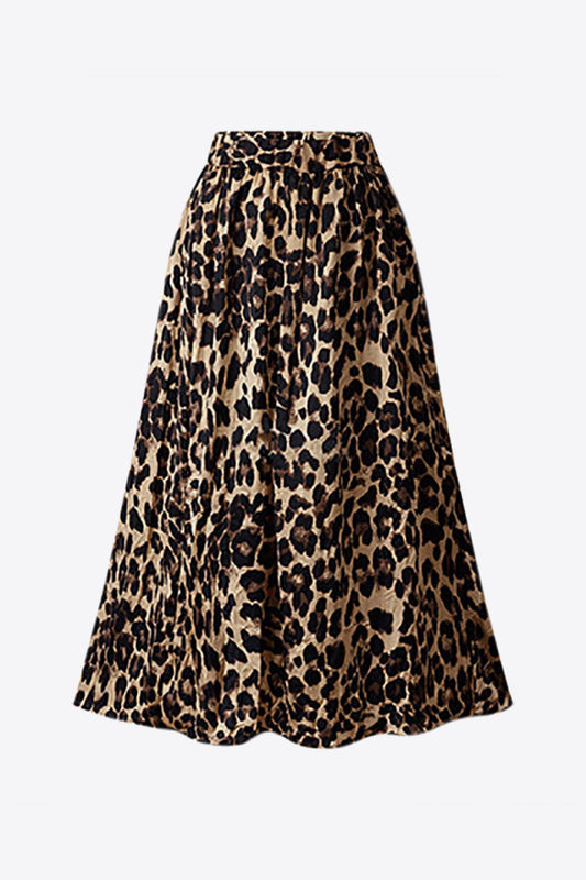 Falda midi con estampado de leopardo de talla grande