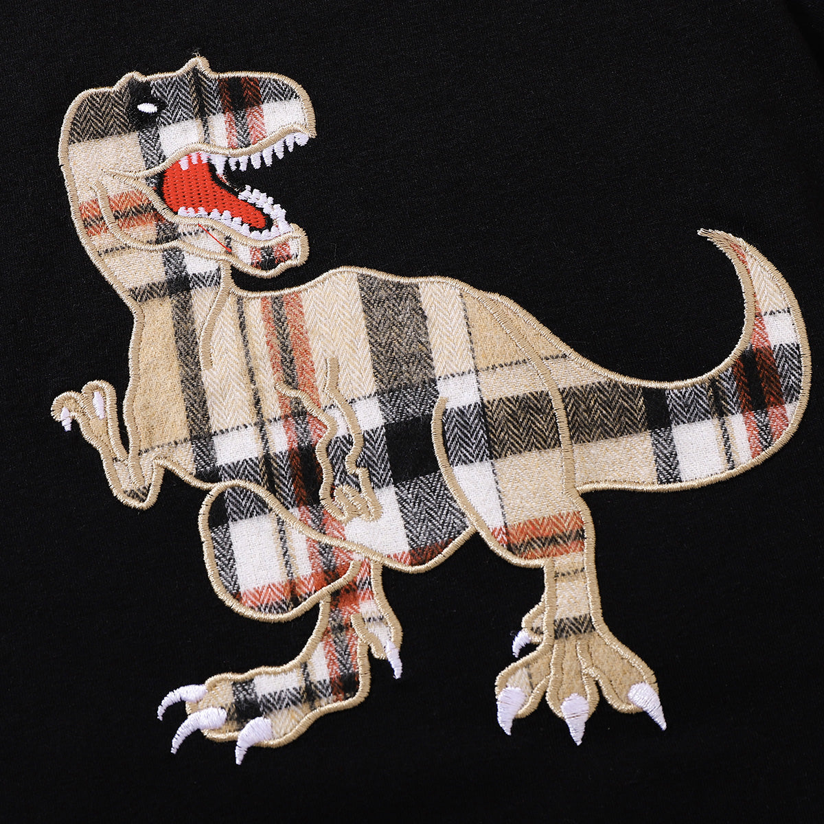 Conjunto de camiseta con estampado de dinosaurio para niños y pantalones cortos a cuadros