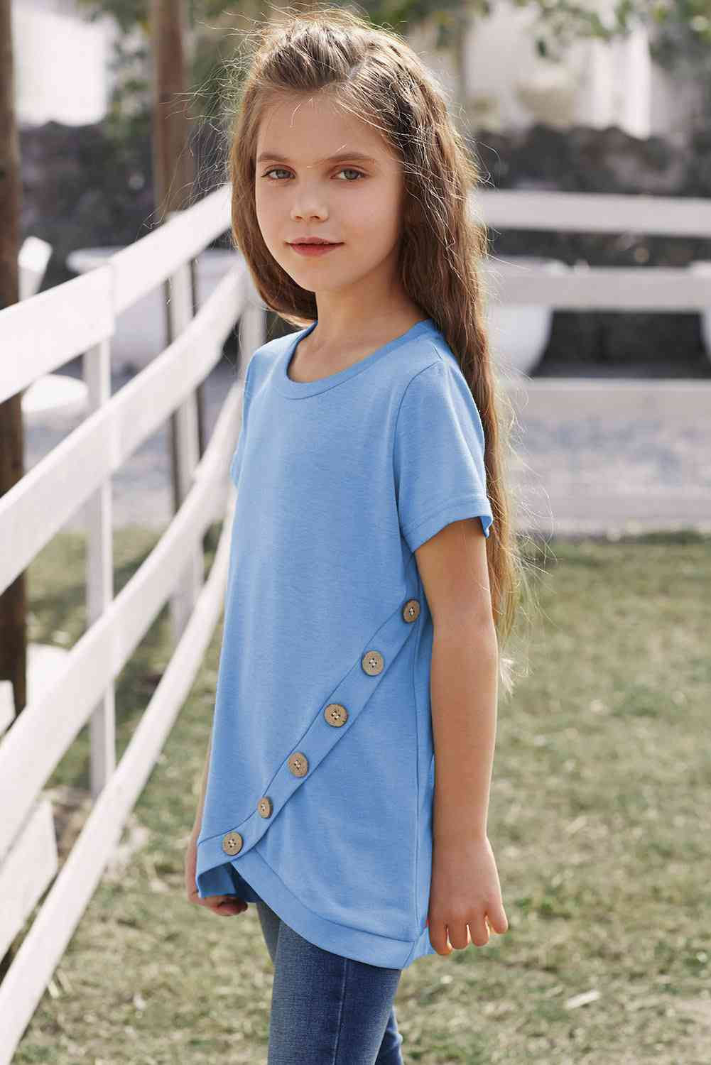 Girls Buttoned Tulip Hem T-Shirt