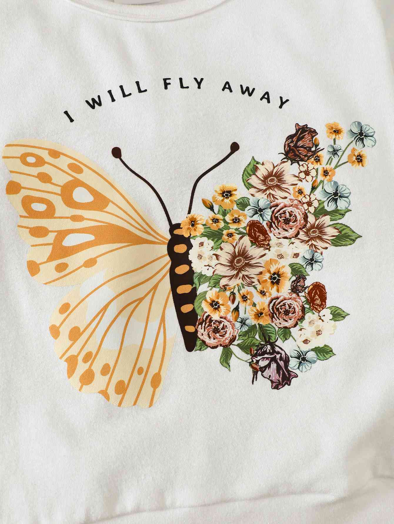 Conjunto de pantalones acampanados con estampado floral y camiseta con estampado de mariposas I Will FLY AWAY