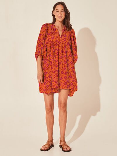 Floral Tie Neck Balloon Sleeve Dress