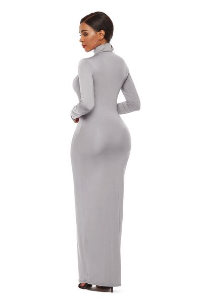 Mock Neck Long Sleeve Maxi Slim Dress