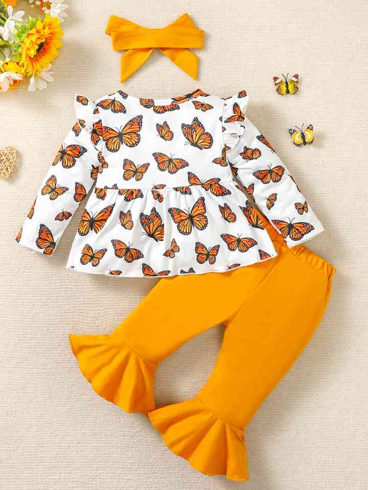 Conjunto de pantalón y top con estampado de mariposas